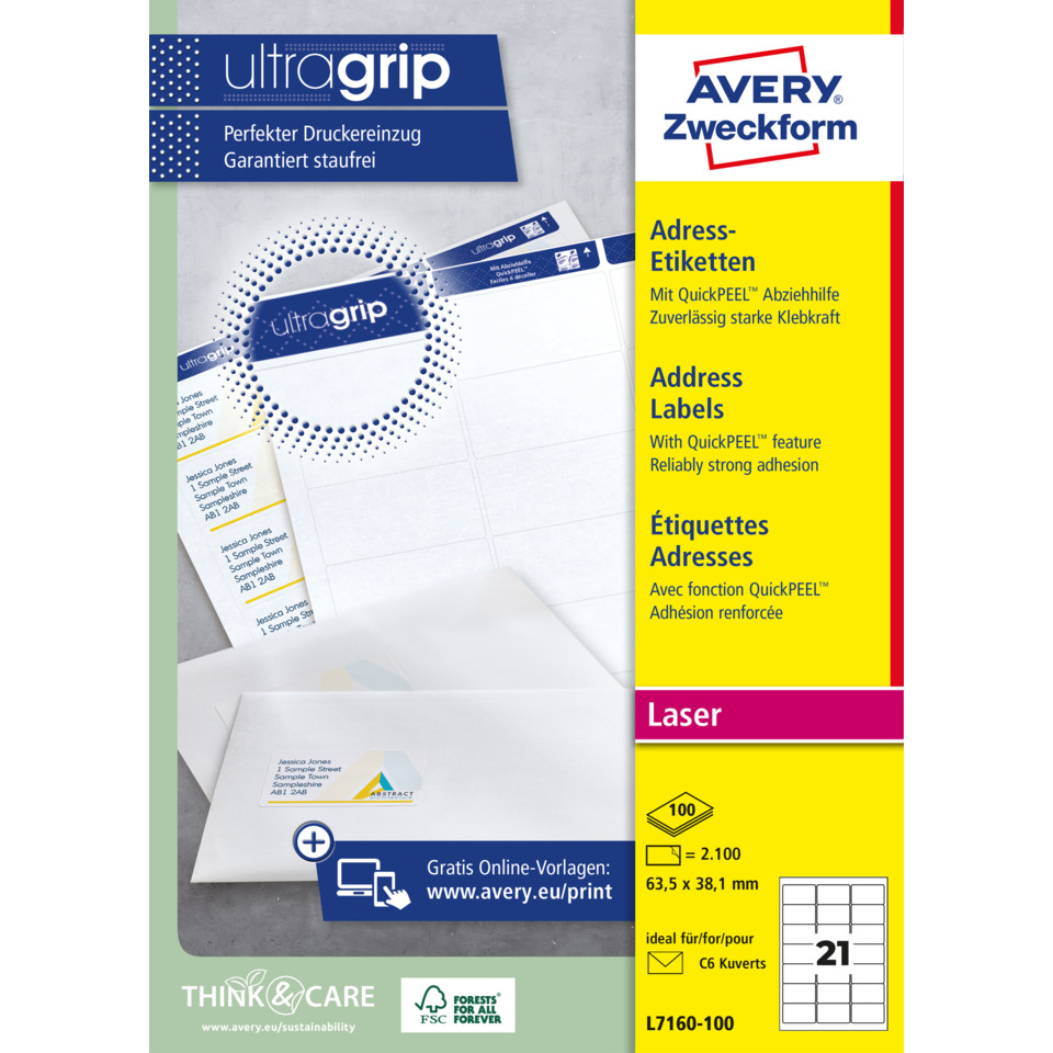 Avery Zweckform, Adresse Etiketten, Etiketten, Laser, Klebekraft