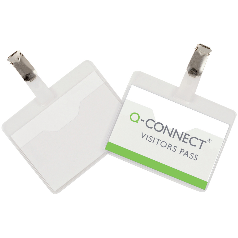 Visitenkartenhänger, Ausweisanhänger, Namensschild, Transparenter Halter, Q-CONNECT Visitors Pass
