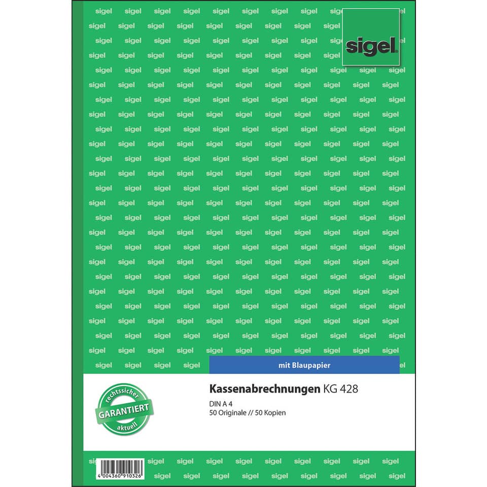 Kassenabrechnungen, KG 428, DIN A4, 50 Seiten, Blaupapier