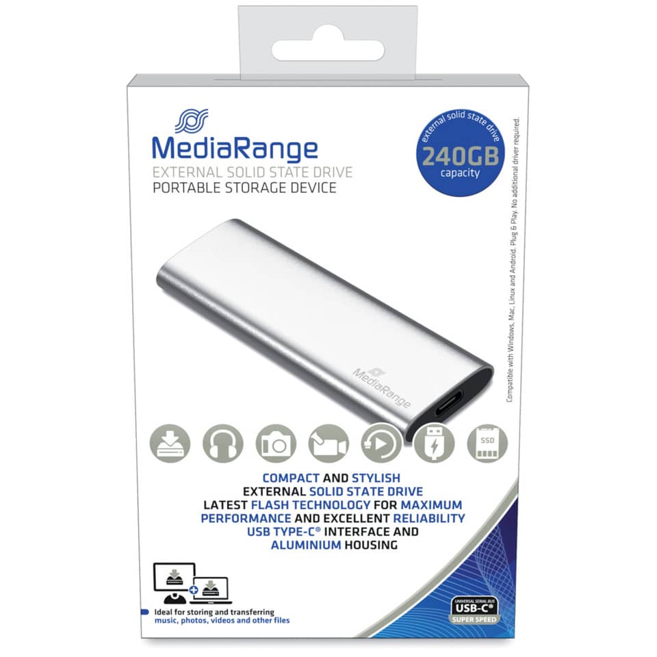 externes Solid-State-Laufwerk, tragbarer Speicher, 240GB, silber, USB-C