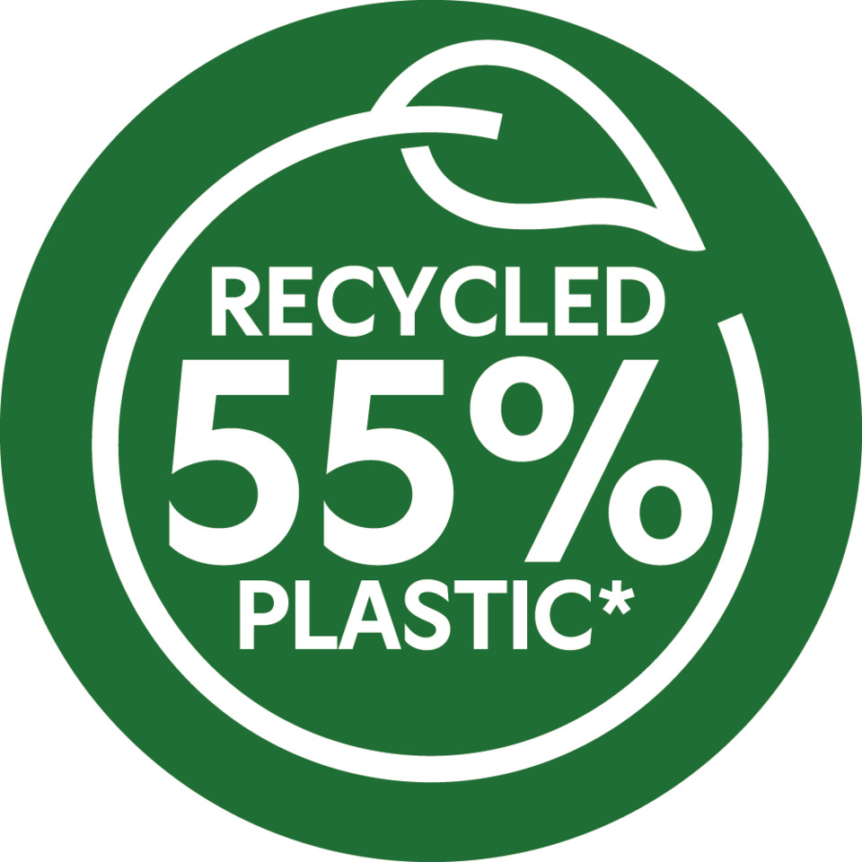 Recycling-Symbol, 55% Kunststoff, grüne Kreisform, Kunststoffanteil, Öko-Etikett