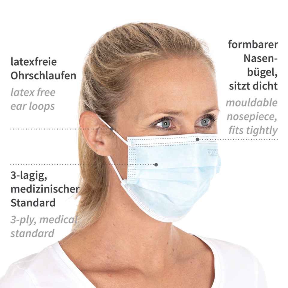 medizinischer masque, 3-lagig, Mund-Nasen-Schutz, medizinischer Standard, Latexfrei