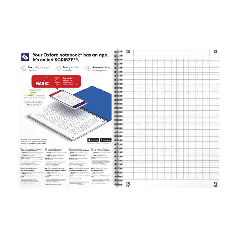 notebook, spiral-bound, grid notebook, blue cover, digital pen