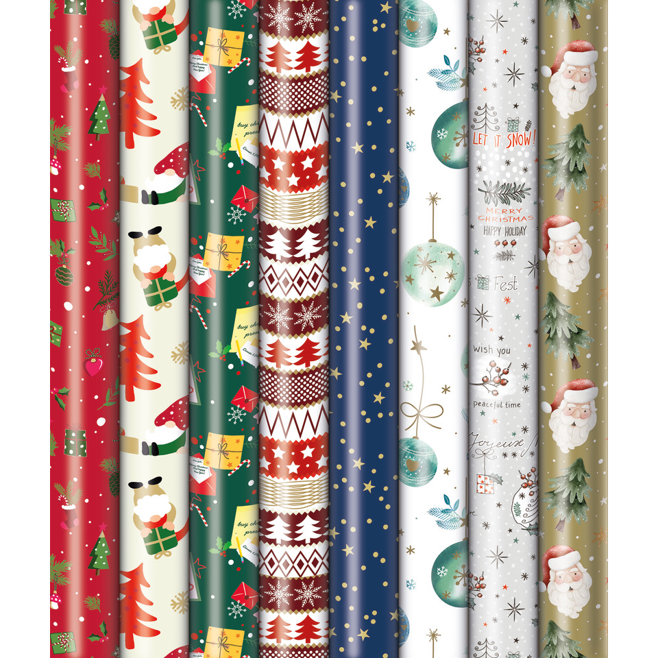 Geschenkpapier, Weihnachtsmuster, Santa Claus, Tannenbaum, Sterne