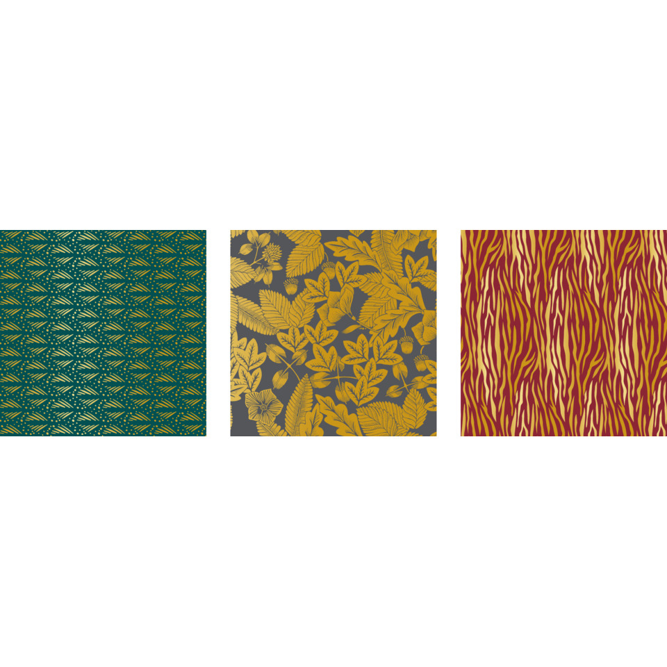 Muster, Blumen, blau-grün, gold, dreiteilig