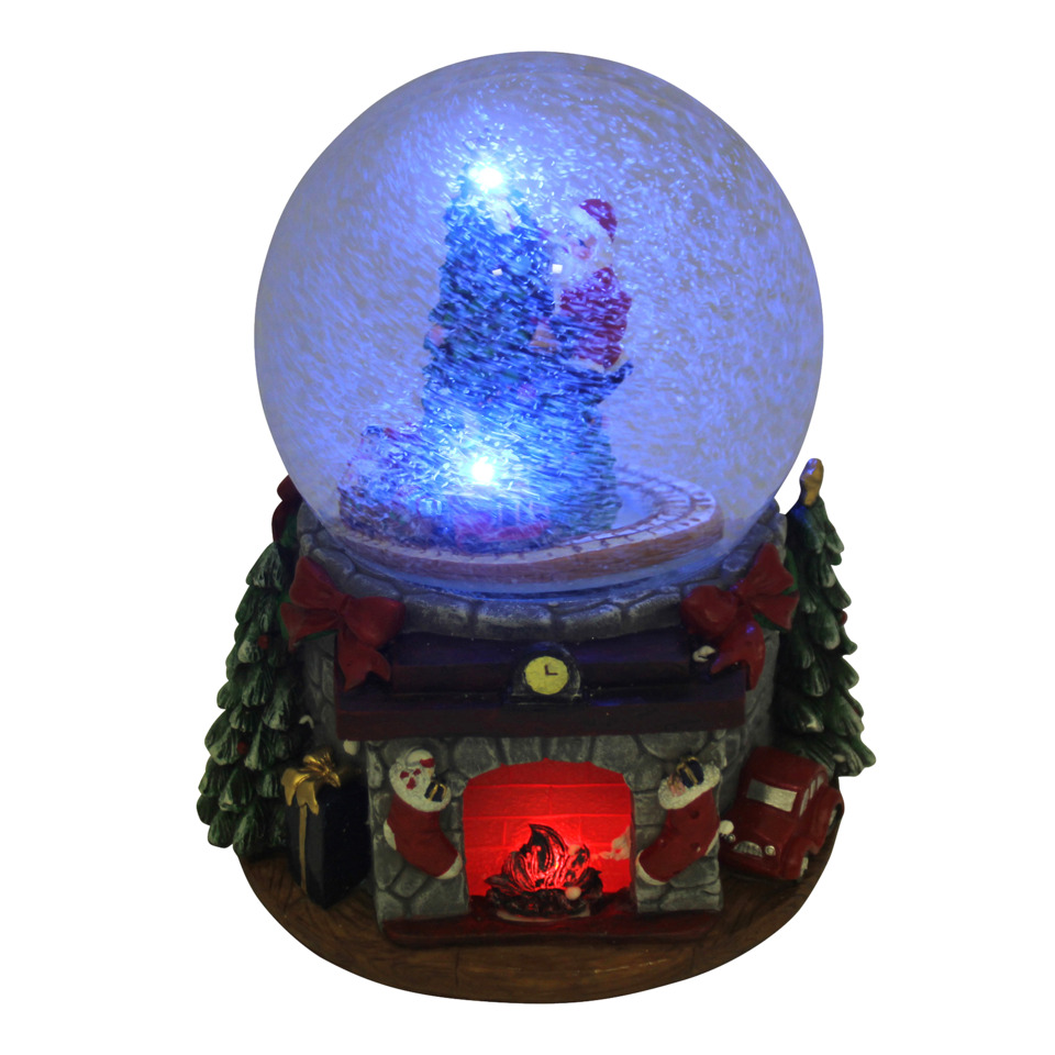 Schneekugel, Winterdeko, Feuerstelle, Kaminfigur, Kugel mit LED