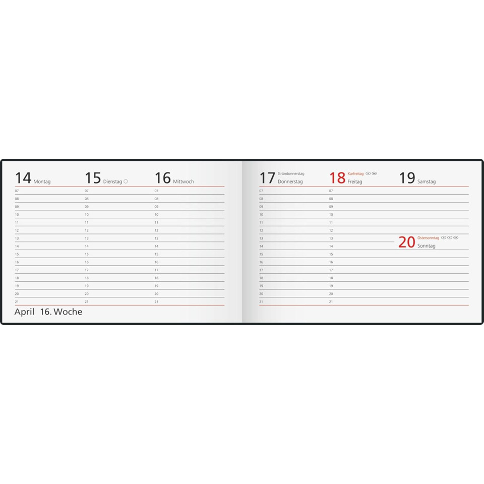 Kalender, Wochenansicht, Doppelseite, Seitenlayout, Glatte Seiten