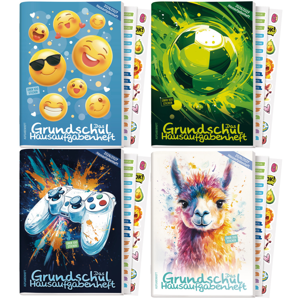 Emoji-Sticker, Fußball, Spielcontroller, Lama Illustration, Bunte Notizbuch
