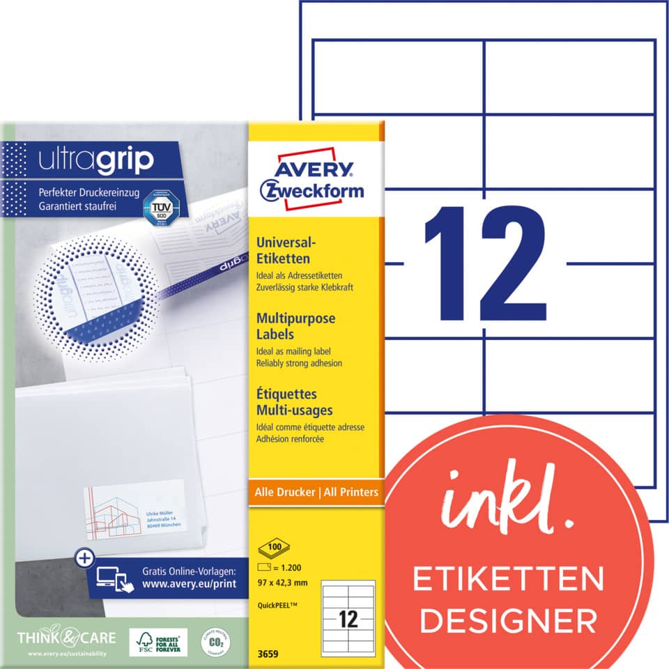 Etiketten, Bürobedarf, Label, Universal-Labels, Druckeretiketten