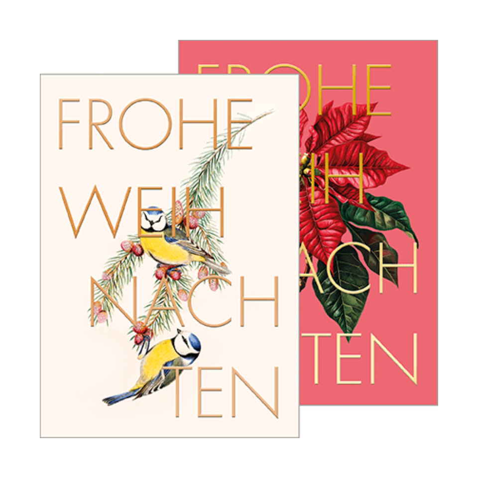 Postkarten, Weihnachtskarte, Vögel, Pflanzen, Fröhliche Weihnachten