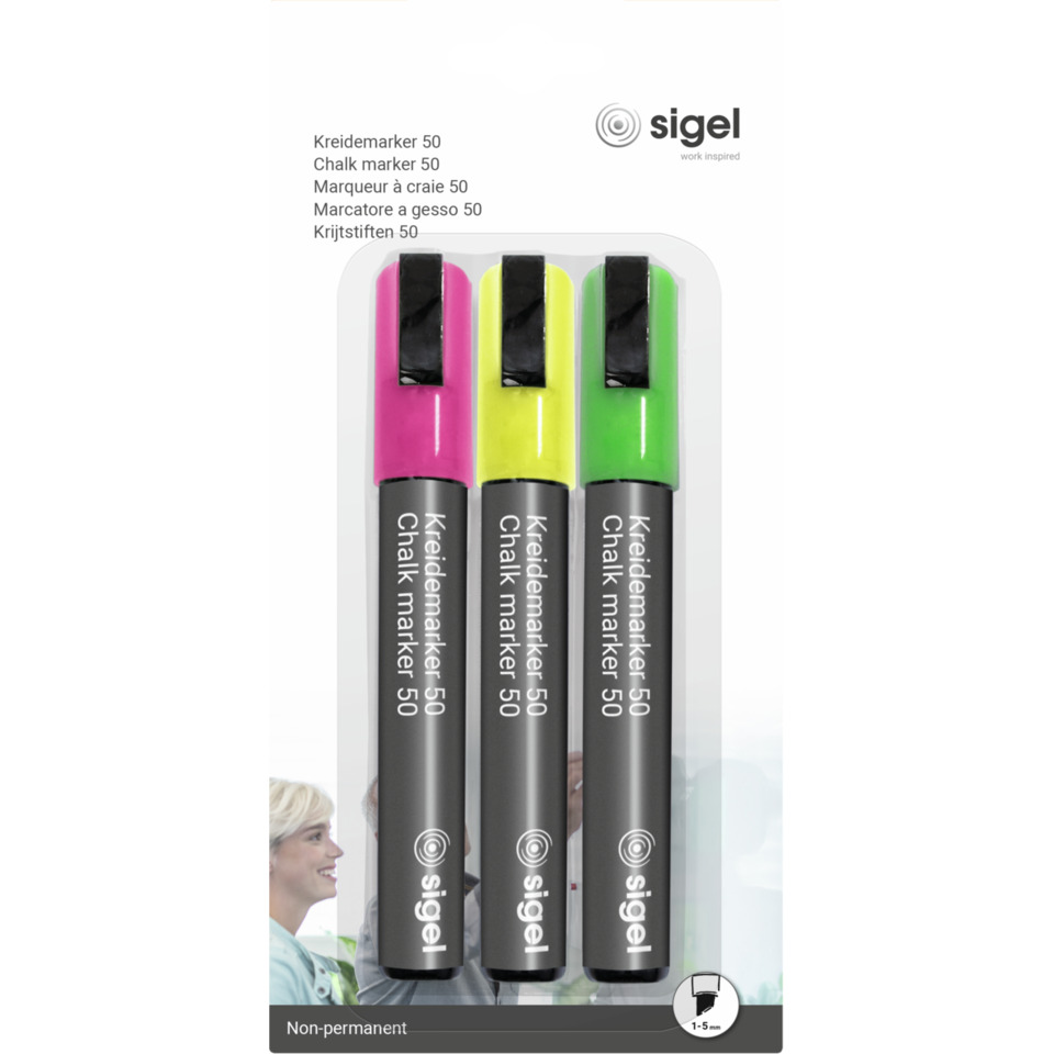 Kreidemarker, Chalk Marker, Marker 50, Fluoreszierende Farbe, 3er Pack