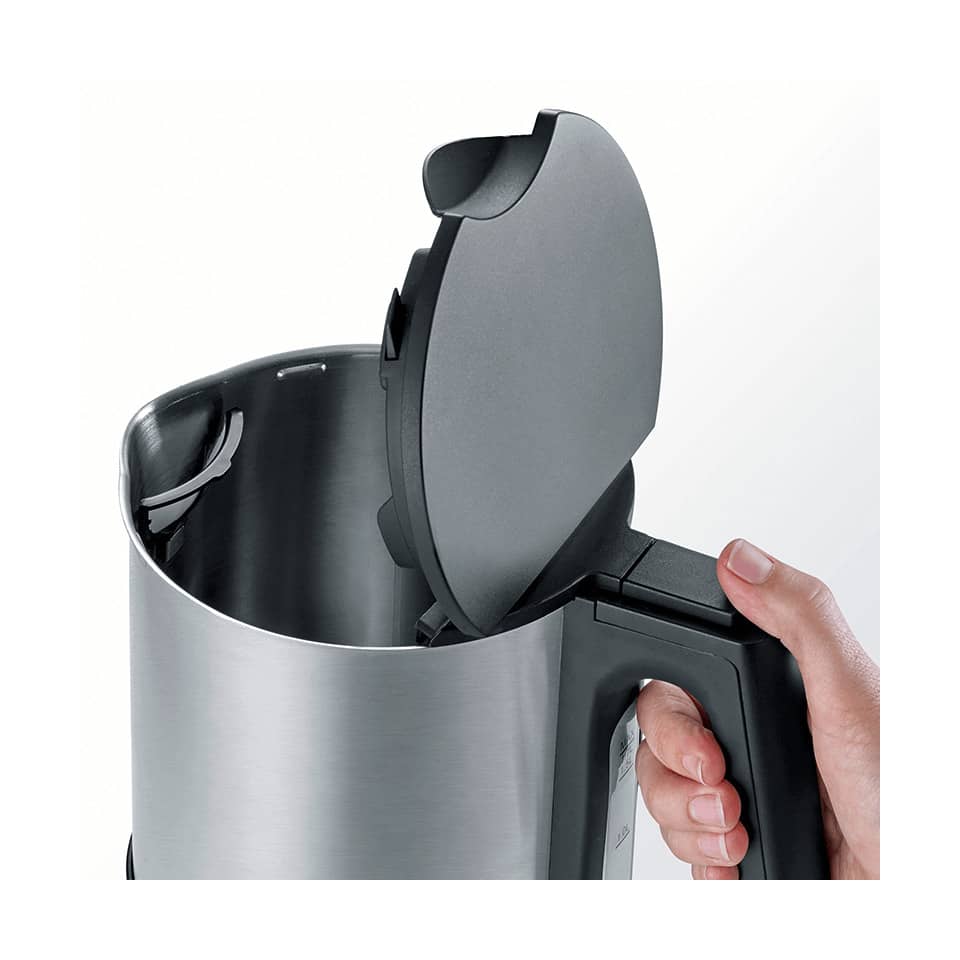 Elektrischer Wasserkocher, Edelstahl, Trinkverschluss, Kanne, Deckel lift
