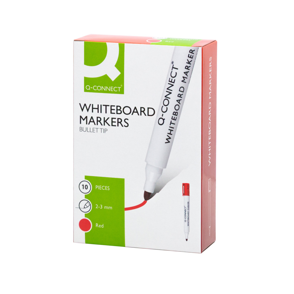 Whiteboard markers, Bullet tip, Red, 10 pieces, 2-3 mm