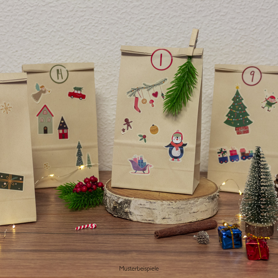 Adventskalender, Papierbeutel, Weihnachten, Sticker, Dekoration