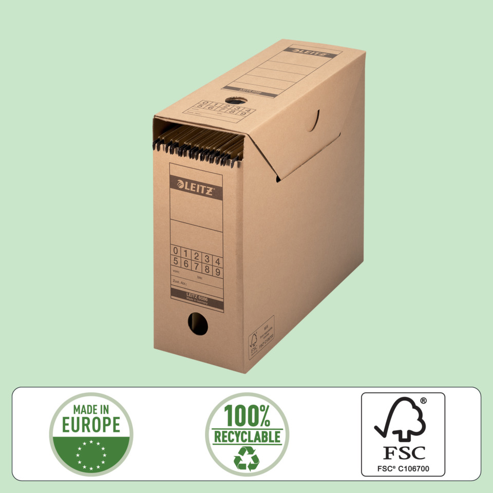 Kartonbox, Versandbox, Kraftbox, Box mit Griff, Leitz Etikett