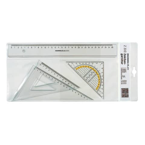 Zeichengarnitur, transparenter Kunststoff, Lineal 30 cm, Winkel 45°/60° je 20 cm, Geodreieck 16 cm RUMOLD Z 310