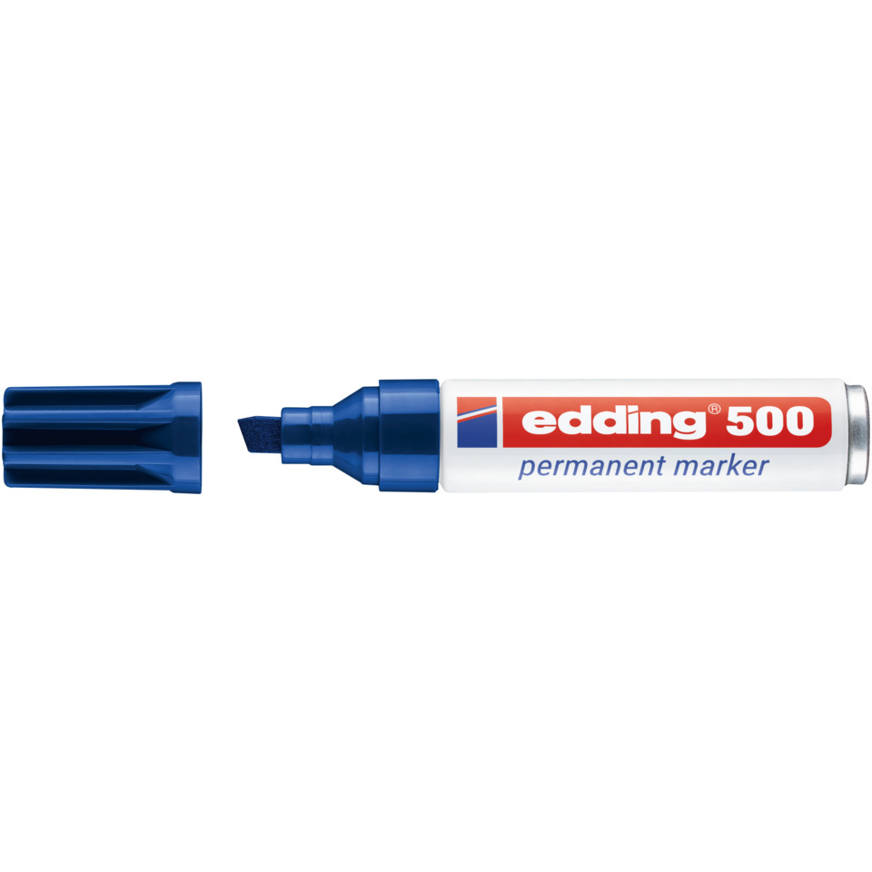 Permanentmarker, blauer Marker, Edding 500, Markerspitze, Kegelspitze