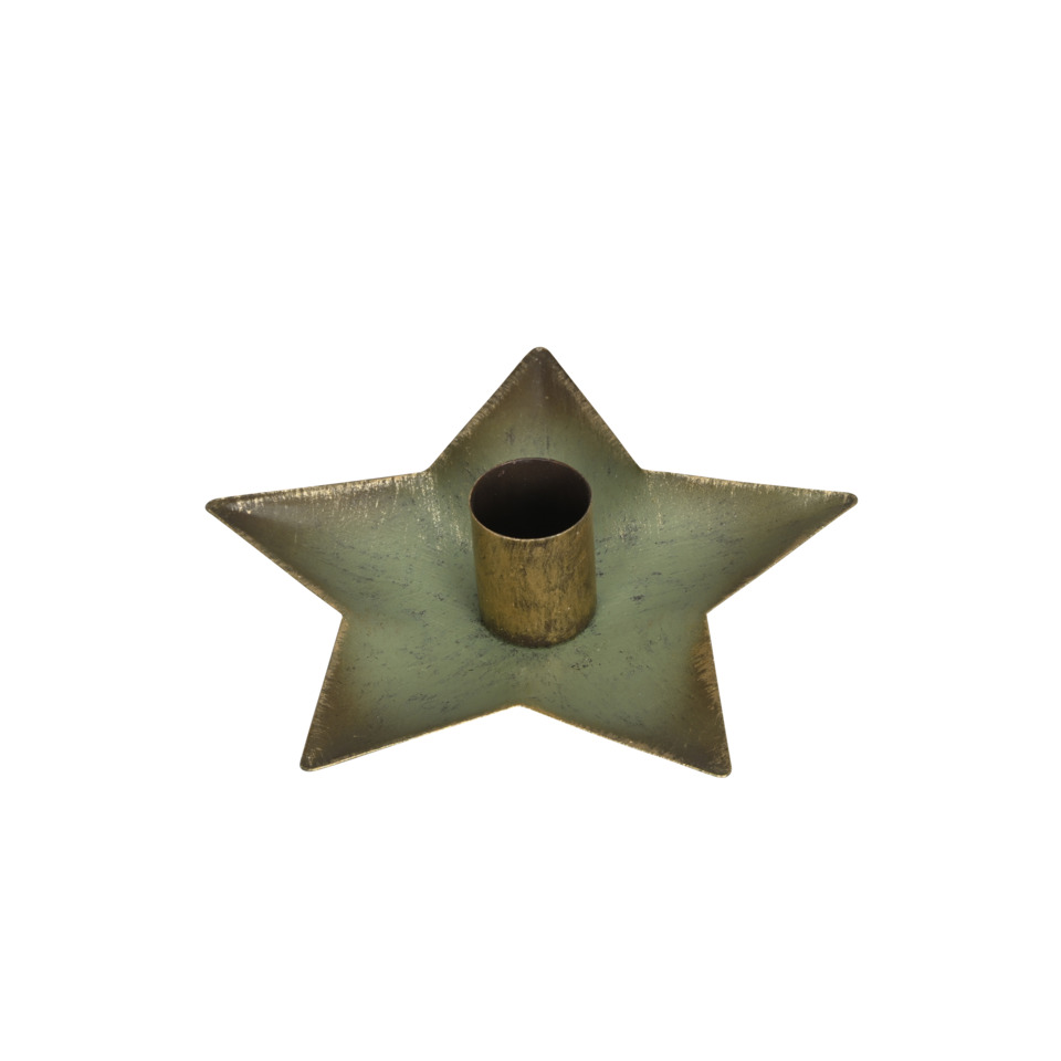 Stern, Kerzenhalter, Metall, Grün, Rustikal