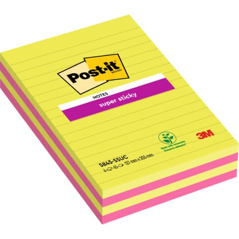 Haftnotizblock Super Sticky Notes, 127 x 203 mm, neongrün, powerpink, 2 x 45 Blatt POST-IT 5845SSEU