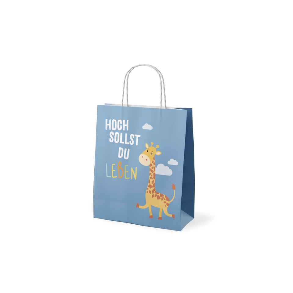 Geschenktüte, Giraffe, Blau, Tiermotiv, Kartonage