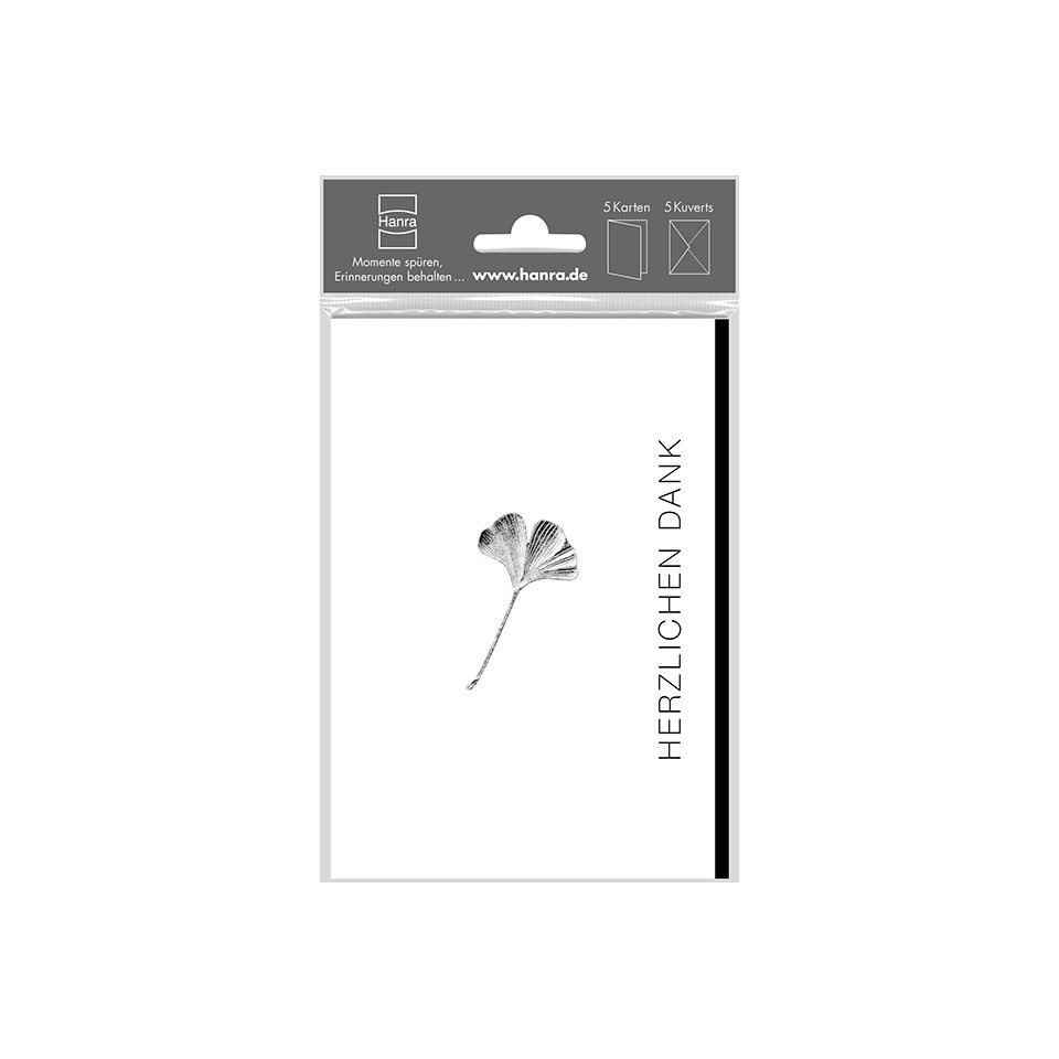 Grußkarte, Ginkgo, Schwarz-Weiß, Dankeskarte, Vorderseite leeres Blatt