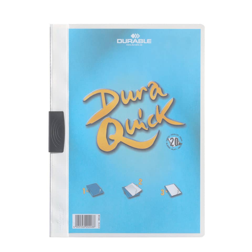 Klemm-Mappe DURAQUICK®, Weich-/Hartfolie, 20 Blatt, transparent/weiß DURABLE 2270 02