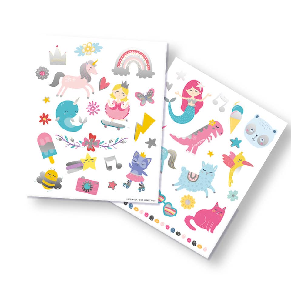stickers, unicorn, mermaid, cat, ice cream