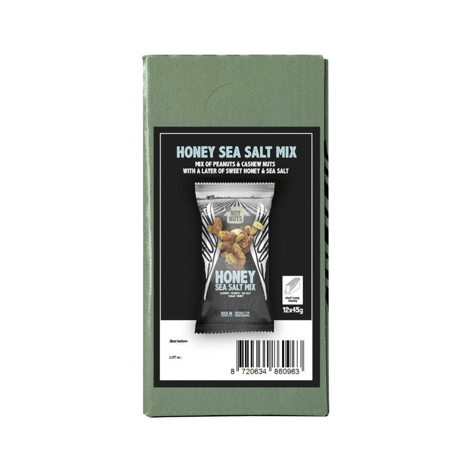 honig, salzmixtur, nüsse, verpackung, box