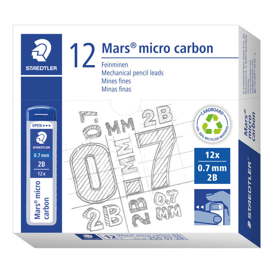 Bleistiftminen, Mechanischer Bleistift, 0,7 mm, 2B, Mikro-Kohle