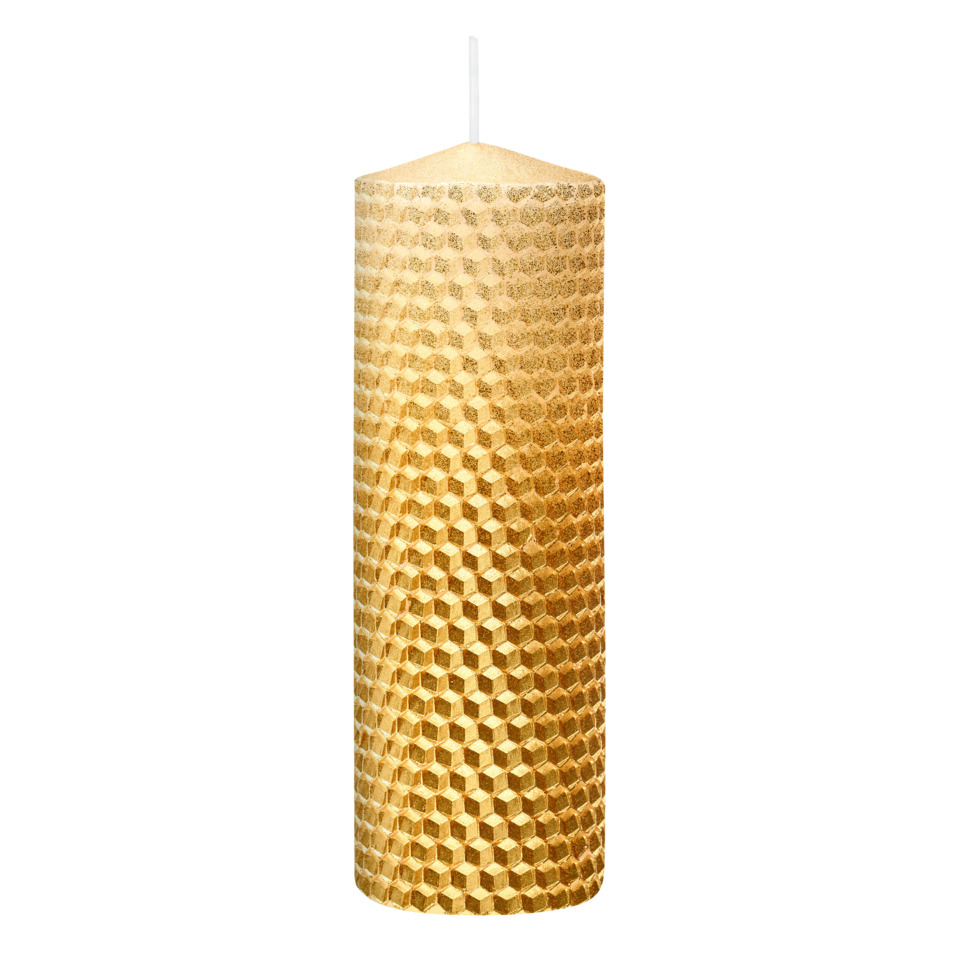 Kerze, Wachs, Deko, Würfelmuster, Goldfarben