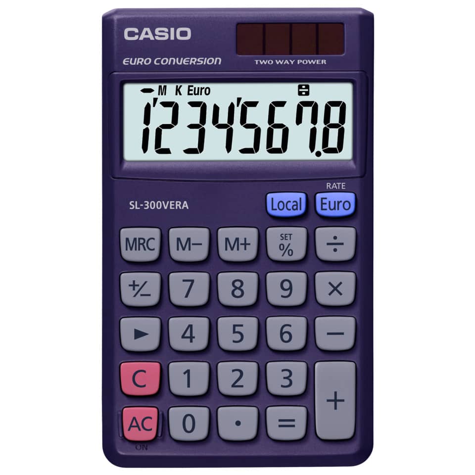 Taschenrechner, Casio, LCD-Display, Tastatur, Lila-Design