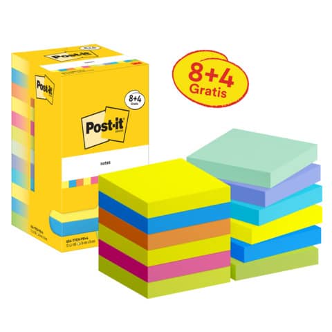 Haftnotizblock Notes Promotion Energetic Collection, 76x76mm, 12x100 Blatt POST-IT 654-TFEN-P8+4