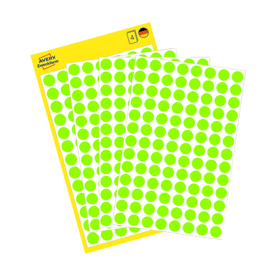 Markierungspunkte, Ø8mm, 416 Stück, leuchtgrün AVERY ZWECKFORM 3179