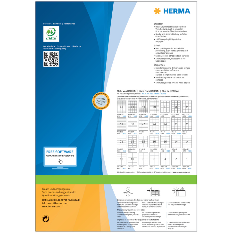 HERMA label, Etikettenbogen, Druckpapier, A4 Format, Farbenblau, blau, verpackung, poster, herma, etiketten