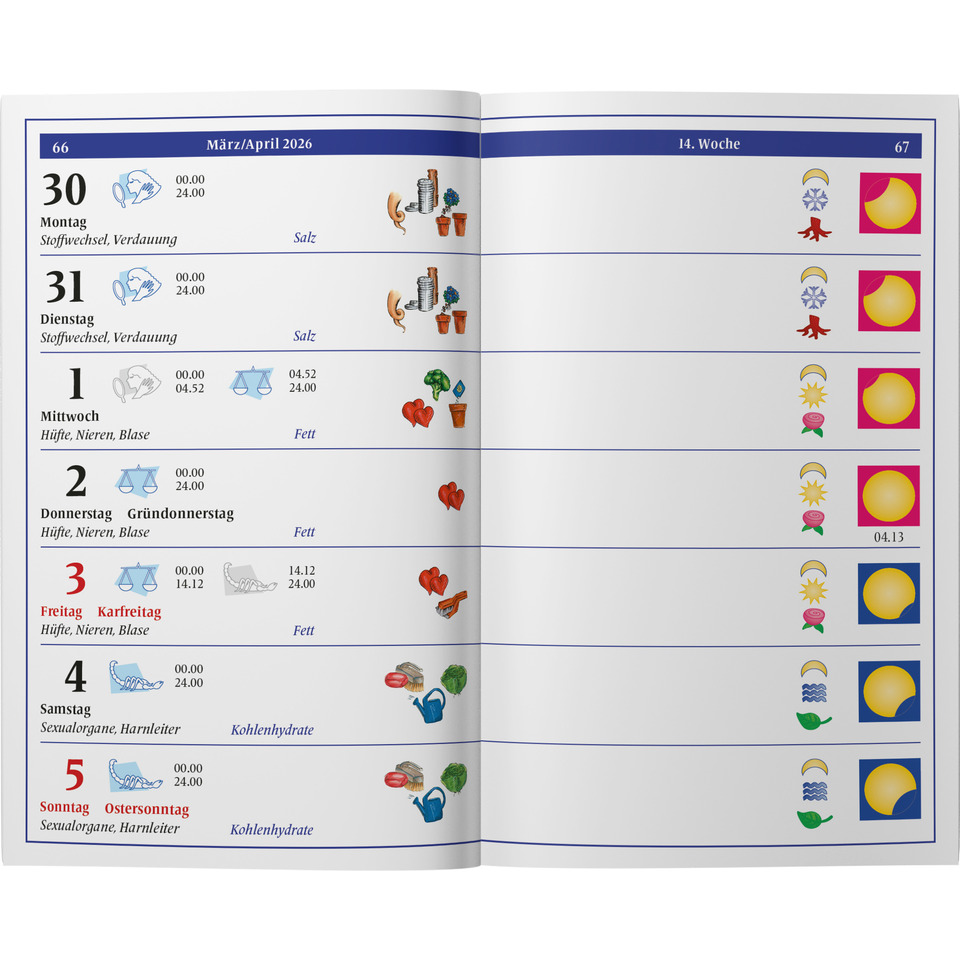 Kalender, Wochentage, Symbole, Illustration, Termine