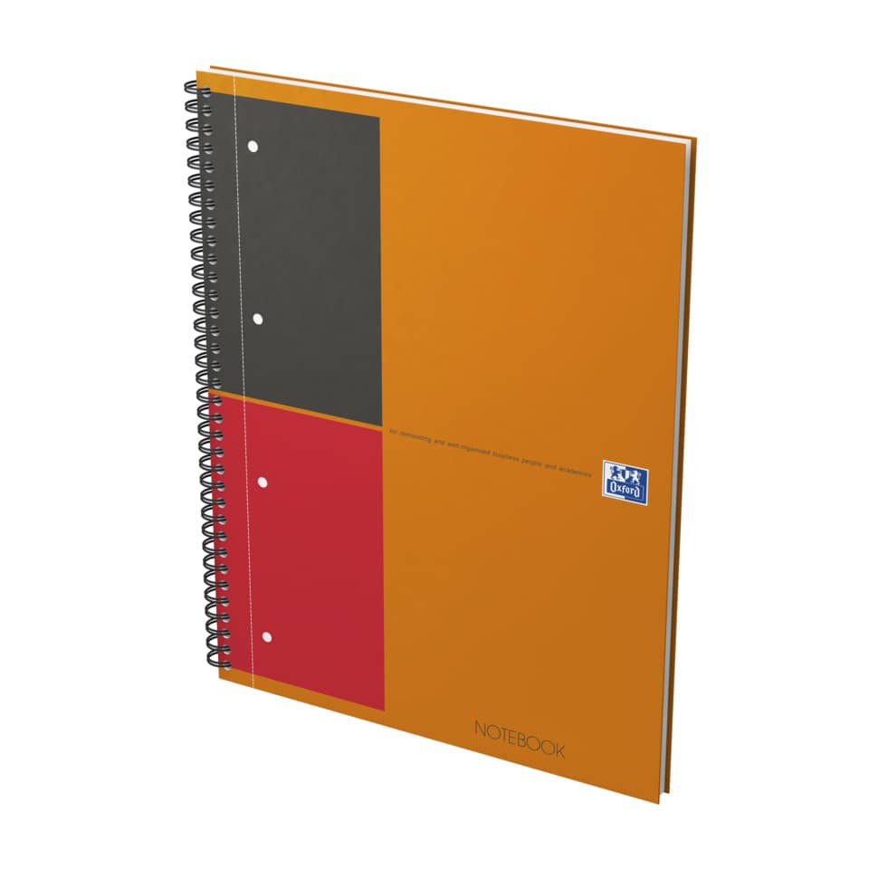 Notizbuch, Spiralbindung, Klemmelayout, Orangenes Cover, Dreifarbige Abschnitte