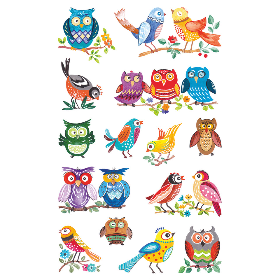 Eulen, Vögel, Kollektion, Tier-Motive, Bunte Illustration