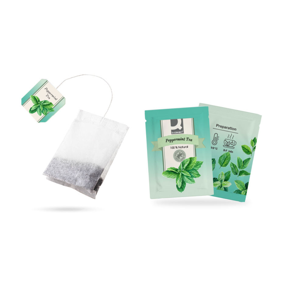 Peppermint-Tee, Teebeutel, Kräutertee, Minze, Verpackung Tee