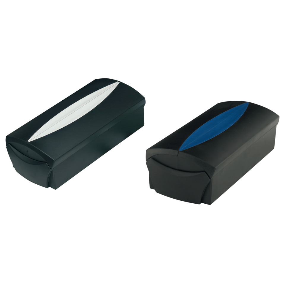 Bleistiftanspitzer, Doppelspitzer, Schwarz, blauer Streifen, Kunststoff