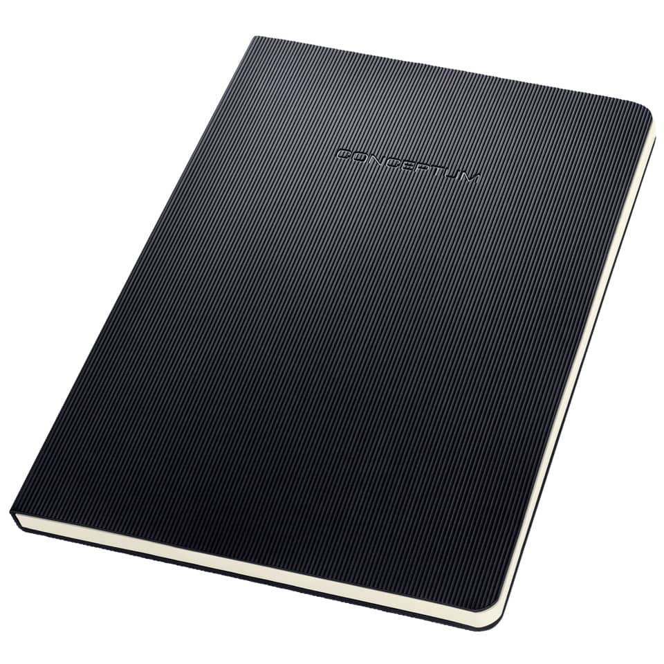 Notizblock, Hardcover, Rippenstruktur, Schwarz, tragbar