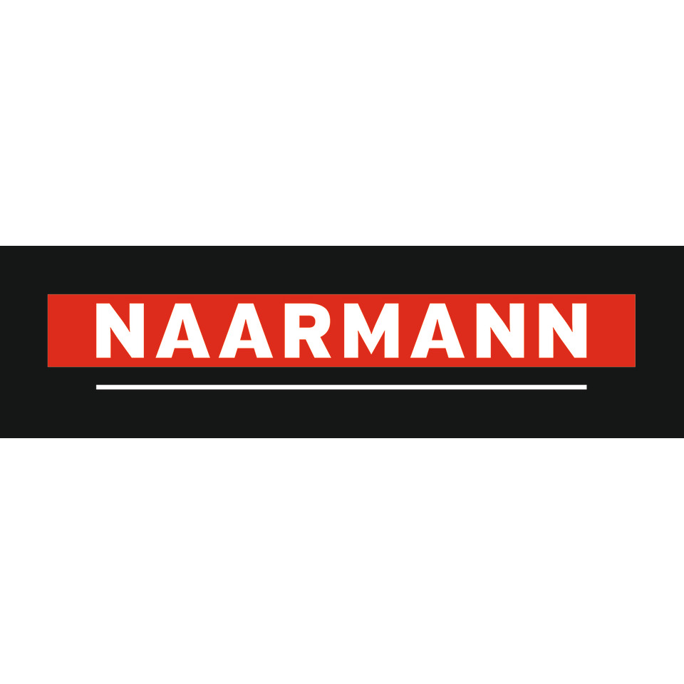 Logo, NAARMANN, schwarzer Balken, rotes Rechteck, weißer Text