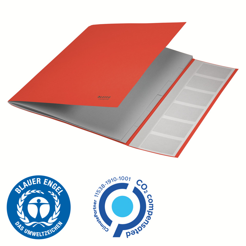 Ordner, Orangener Einband, Präsentationsmappe, transparente Registerkarten, Umweltabzeichen, Ordner, Orange, Mappe, Unterlagen, freundlich