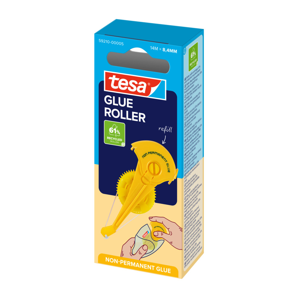 Glueroller, Klebstoffspender, Nicht permanent Kleber, Gelb, 61% recycelbar