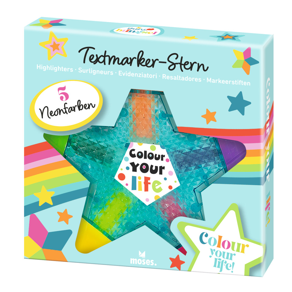 Textmarker-Stern, Neonfarben, Kastenset, Stift, Color Your Life