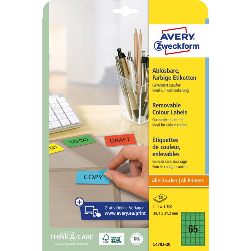 Farblabeln, Entfernbare Etiketten, Schreibtisch-Office, Avery, Etikettenbögen