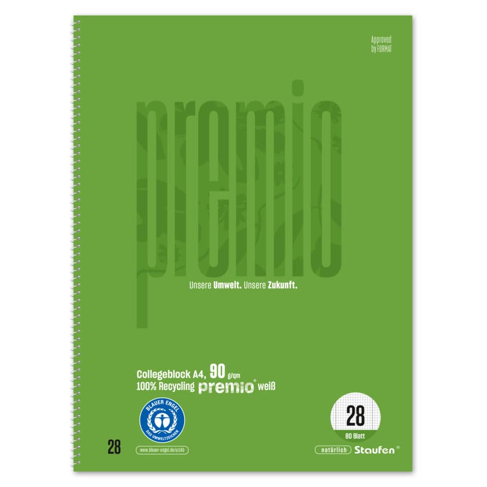 spiral notebook, A4, grüner Einband, recyceltes Papier, 70g/m²