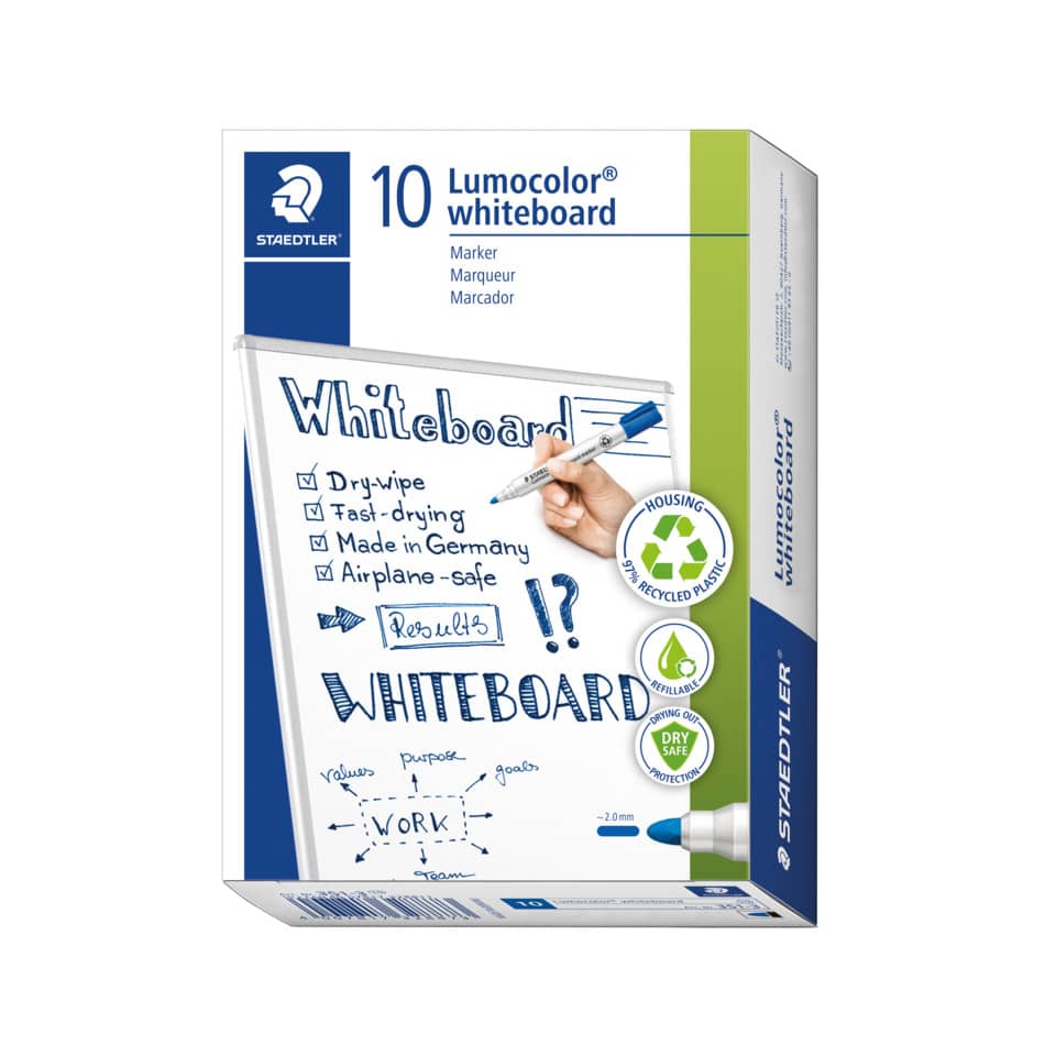 Whiteboard, Whiteboard-Marker, 10er-Pack, Dry-Wipe, Made in Germany