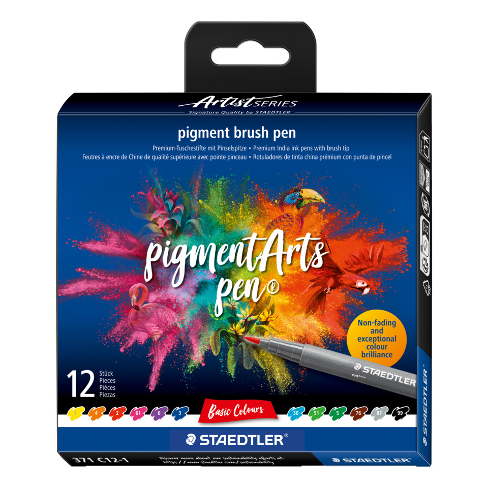 Pigment Pinselstift, Kunstbedarf, Farbige Tinte, 12 Stück, Grundfarben