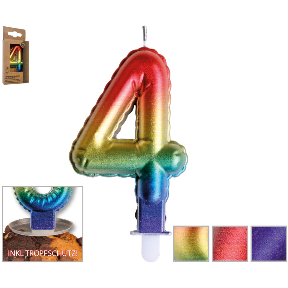 Zahlensymbol, 4 Kerze, Luftballon, Mehrfarbig, Gedenk-/Feierdeko