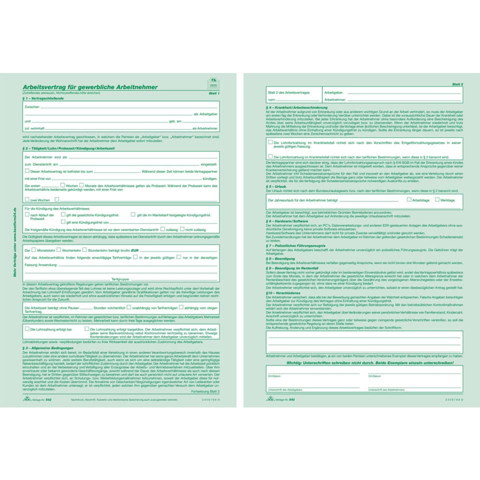 Vertragsformular, Arbeitsvertrag, Dokument, PAPIERFORMULAR, Beilage